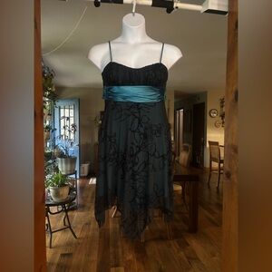 Y2K speck Teal and Black Asymmetrical Spaghetti-Strap Formal Dress Size S Beaded